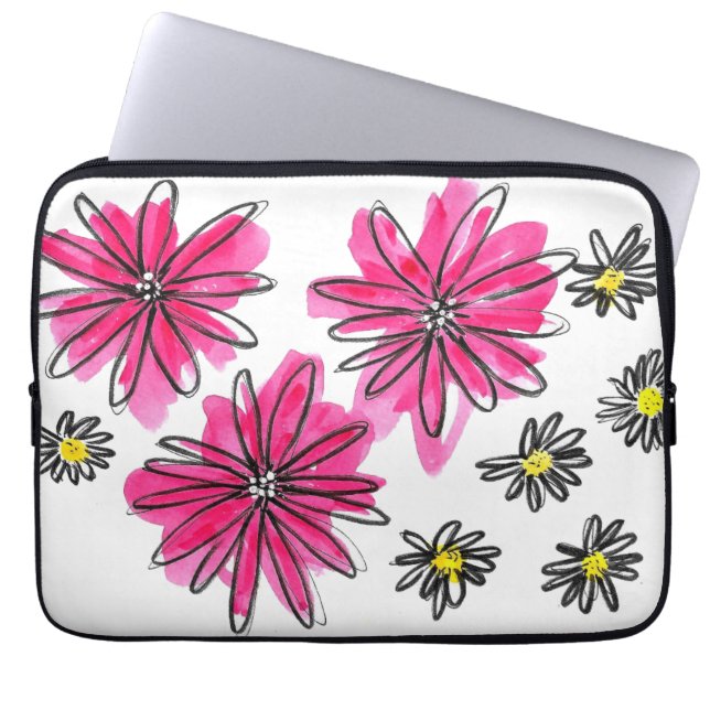 Weiß-Pink-Blume Laptopschutzhülle (Vorderseite)