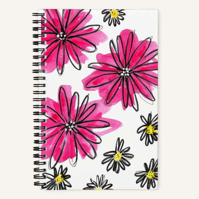 Weiß-Pink-Blume Notizbuch (Vorderseite)
