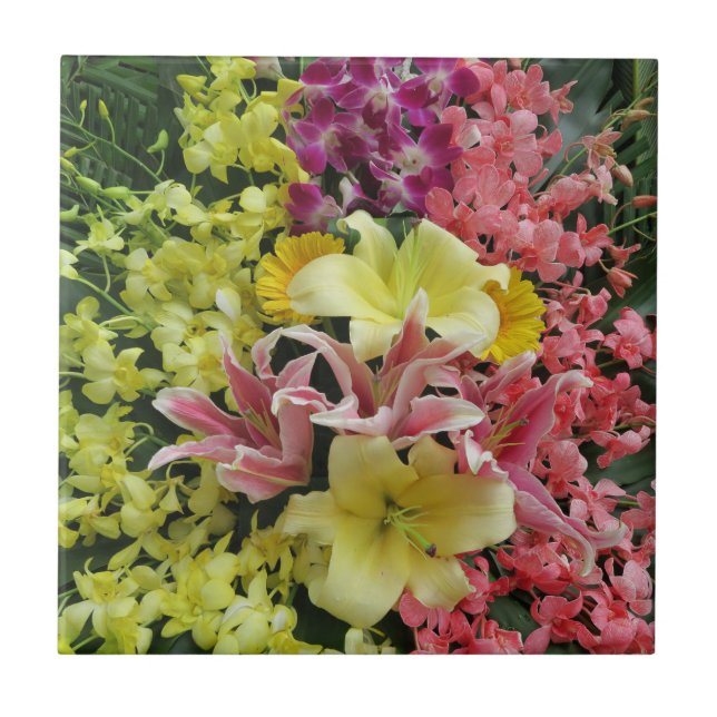 weiß + pink, grün + lila, Blume + Blüte Fliese (Vorderseite)