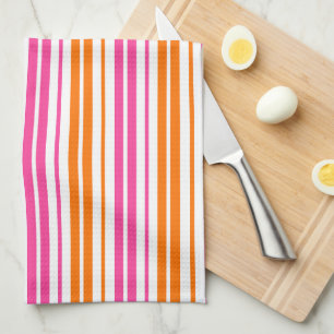 Weiß Pink Orange Vertikale Streifen Design Geschirrtuch