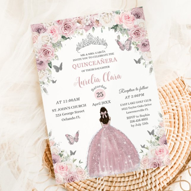 Weiß Pink, weißer Blumenrinde, Quinceañera XV 16 Einladung (Von Creator hochgeladen)