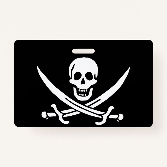Weiß, Piratenflagge Calico Jack, Skull & Cutlass Ausweis (Vorderseite)