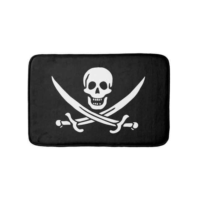 Weiß, Piratenflagge Calico Jack, Skull & Cutlass Badematte (Vorderseite)