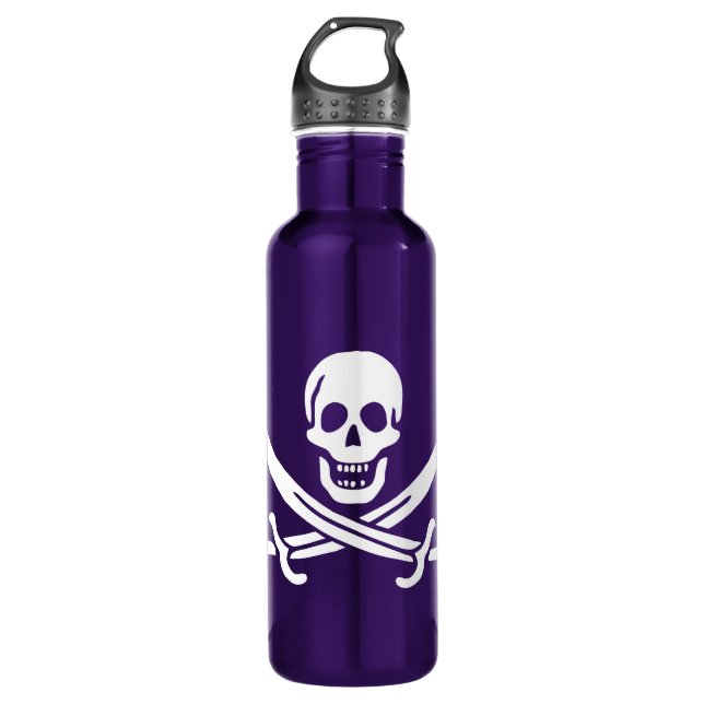 Weiß, Piratenflagge Calico Jack, Skull & Cutlass Edelstahlflasche (Vorderseite)