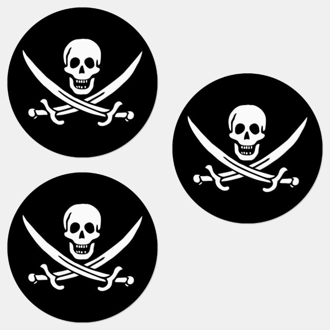 Weiß, Piratenflagge Calico Jack, Skull & Cutlass Etiketten (Gruppe)