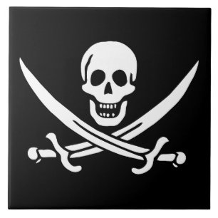 Weiß, Piratenflagge Calico Jack, Skull & Cutlass Fliese