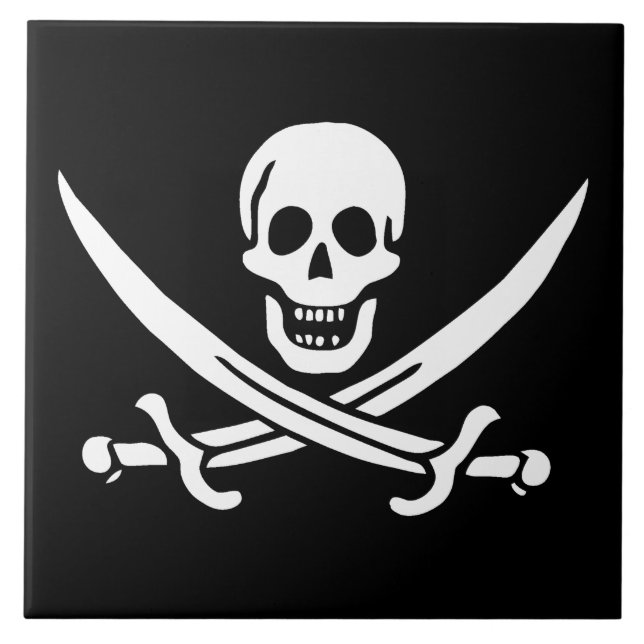 Weiß, Piratenflagge Calico Jack, Skull & Cutlass Fliese (Vorderseite)