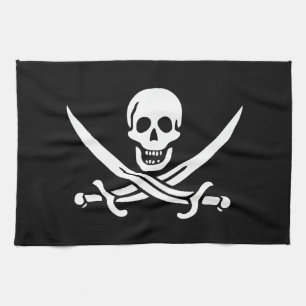 Weiß, Piratenflagge Calico Jack, Skull & Cutlass Geschirrtuch