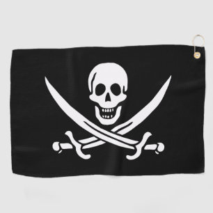 Weiß, Piratenflagge Calico Jack, Skull & Cutlass Golfhandtuch