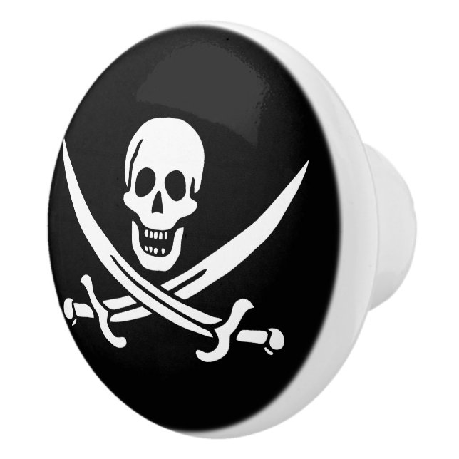 Weiß, Piratenflagge Calico Jack, Skull & Cutlass Keramikknauf (Rechts)