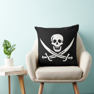 Weiß, Piratenflagge Calico Jack, Skull & Cutlass Kissen