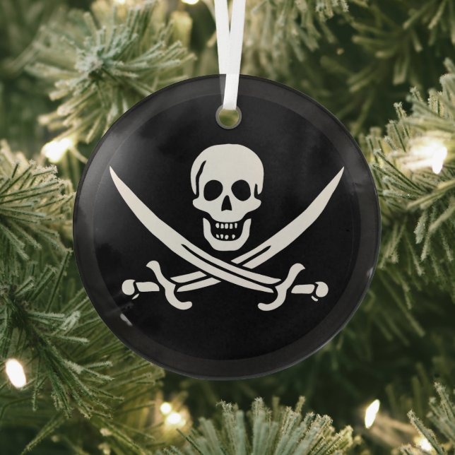 Weiß, Piratenflagge Calico Jack, Skull & Cutlass Ornament Aus Glas (InSitu)