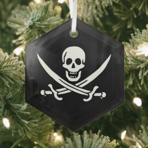 Weiß, Piratenflagge Calico Jack, Skull & Cutlass Ornament Aus Glas