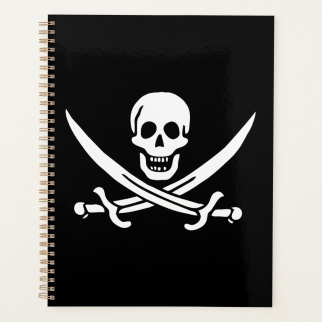 Weiß, Piratenflagge Calico Jack, Skull & Cutlass Planer (Vorderseite)