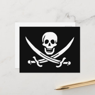 Weiß, Piratenflagge Calico Jack, Skull & Cutlass Postkarte