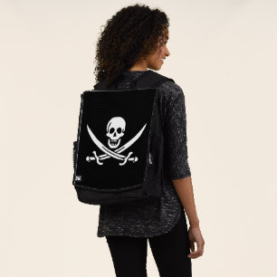 Weiß, Piratenflagge Calico Jack, Skull & Cutlass Rucksack