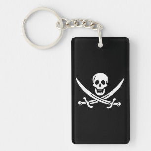 Weiß, Piratenflagge Calico Jack, Skull & Cutlass Schlüsselanhänger