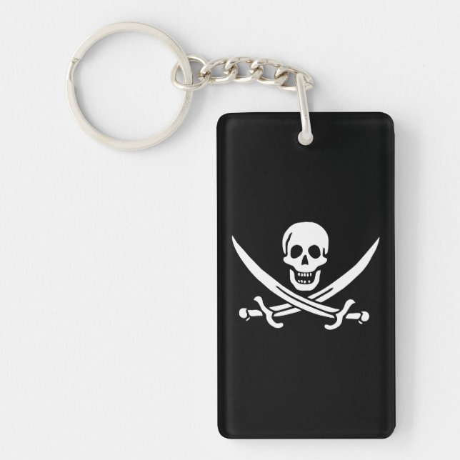 Weiß, Piratenflagge Calico Jack, Skull & Cutlass Schlüsselanhänger (Vorderseite)