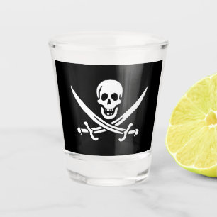 Weiß, Piratenflagge Calico Jack, Skull & Cutlass Schnapsglas