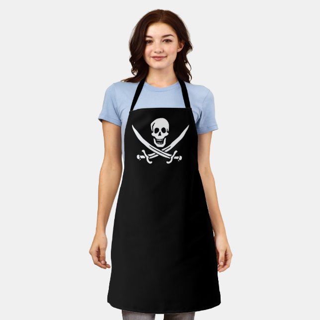 Weiß, Piratenflagge Calico Jack, Skull & Cutlass Schürze (Getragen)