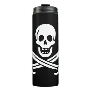 Weiß, Piratenflagge Calico Jack, Skull & Cutlass Thermosbecher