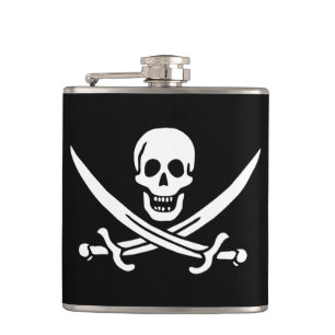Weiß, Piratenflagge Calico Jack, Totenkopf & Enter Flachmann