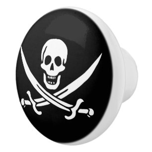 Weiß, Piratenflagge Calico Jack, Totenkopf & Enter Keramikknauf