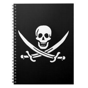Weiß, Piratenflagge Calico Jack, Totenkopf & Enter Notizblock