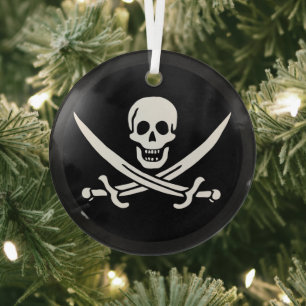 Weiß, Piratenflagge Calico Jack, Totenkopf & Enter Ornament Aus Glas