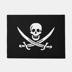 Weiß, Piratenflagge Calico Jack, Totenkopf und Ent Fußmatte