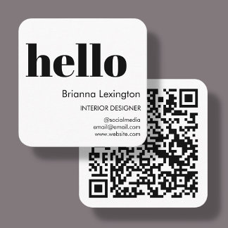 Weiß | QR Code Social Media Hallo Quadratische Visitenkarte