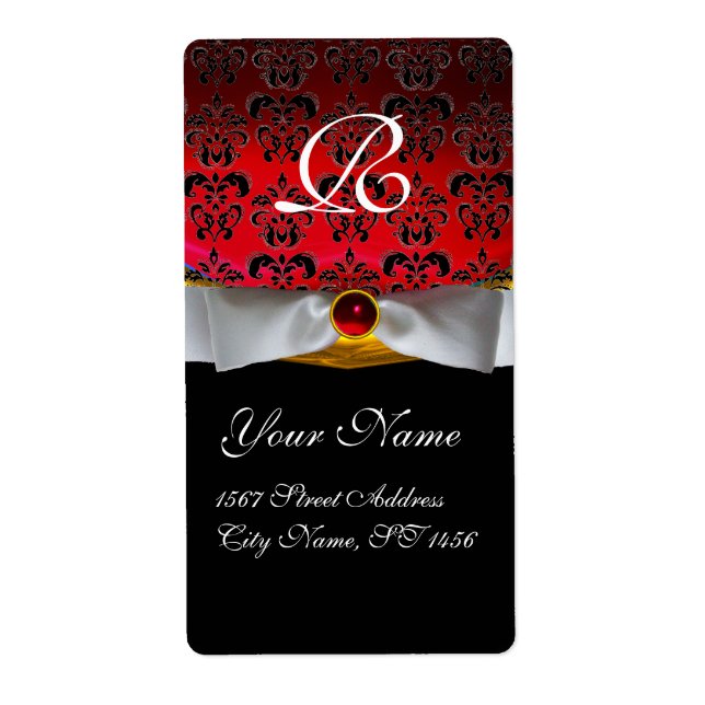 WEISS RIBBON SCHWARZ ROT BURGUNDY DAMASK MONOGRAMM (Vorne)