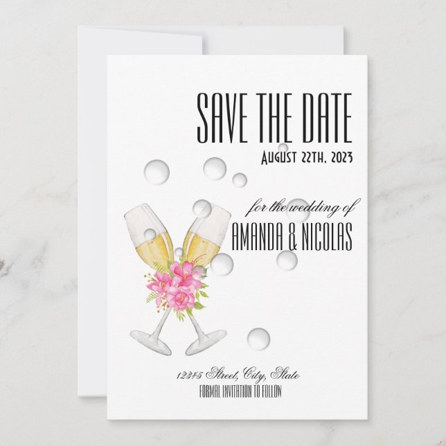 Weiß rosa, elegant, modern Save the Date Wedding I Einladung (Vorderseite)