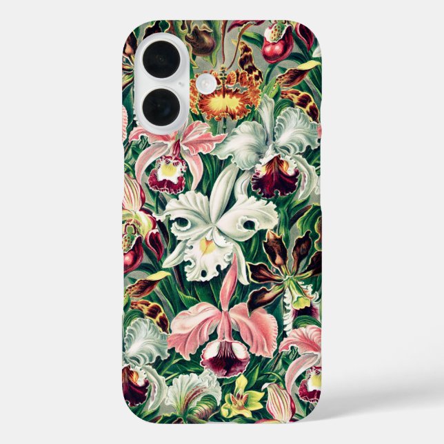Weiß rosa Gelbgrün-Orchideenmuster iPhone 16 Hülle (Rückseite)