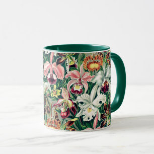 Weiß rosa Gelbgrün-Orchideenmuster Tasse