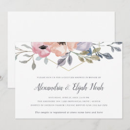 Weiß| Rosa geometrische Blumenpaare Dusche Einladung