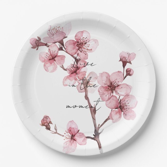 Weiß rosa Kirschblossom Bläserblüte Pappteller (Vorderseite)
