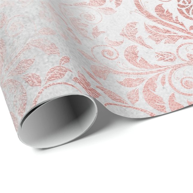 Weiß rosa Rose Gold floraler Grungy Metallic Grau Geschenkpapier (Rolleneckpunkt)