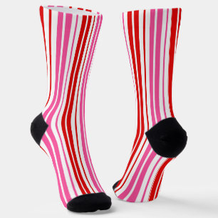 Weiß Rosa Rot Vertikale Streifen Design Socken