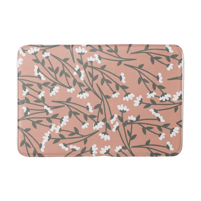 Weiß rosa und grünes Blumenmuster Badematte (Vorderseite)