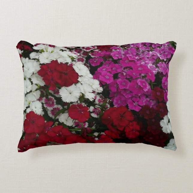 Weiß, Rosa und Rote Dianthus Dekokissen (Vorderseite)