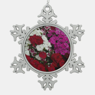 Weiß, Rosa und Rote Dianthus Schneeflocken Zinn-Ornament