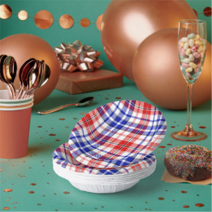 Weiß-Rot-Blau Kariertes Tartan-Design Pappteller