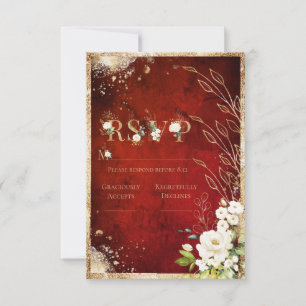 Weiß Rot Gold Botanisch Floral Rustikalisch RSVP Karte