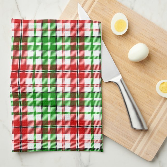 Weiß-Rot-Grün-Karo-Tartan-Design  Geschirrtuch (Viertel Falte)