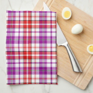 Weiß-Rot-Lila-Karo-Tartan-Design Geschirrtuch