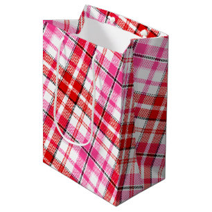 Weiß-Rot-Pink-Karodesign Mittlere Geschenktüte