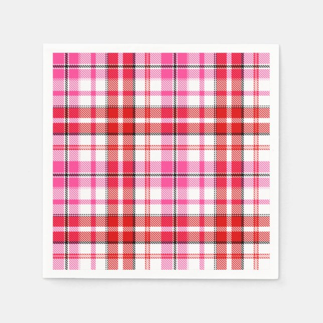 Weiß-Rot-Pink-Karodesign  Serviette (Vorderseite)