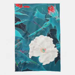 Weiß-rote Blume, japanisches Design Geschirrtuch