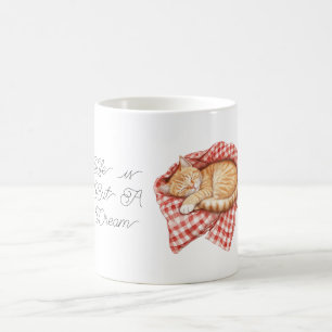 Weiß rote karierte Streifen Decke orange Katze Kaffeetasse